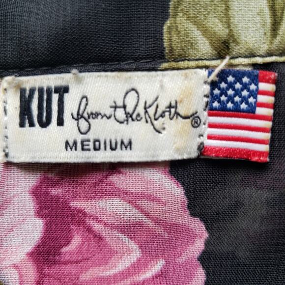 Kut From The Kloth Black and Floral High Low Button Front Tunic Top Medium - Picture 10 of 12